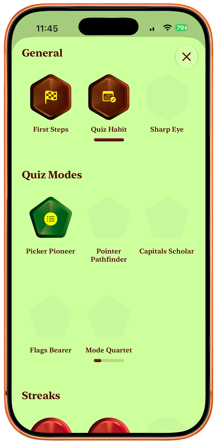 Medals for quiz modes and streaks